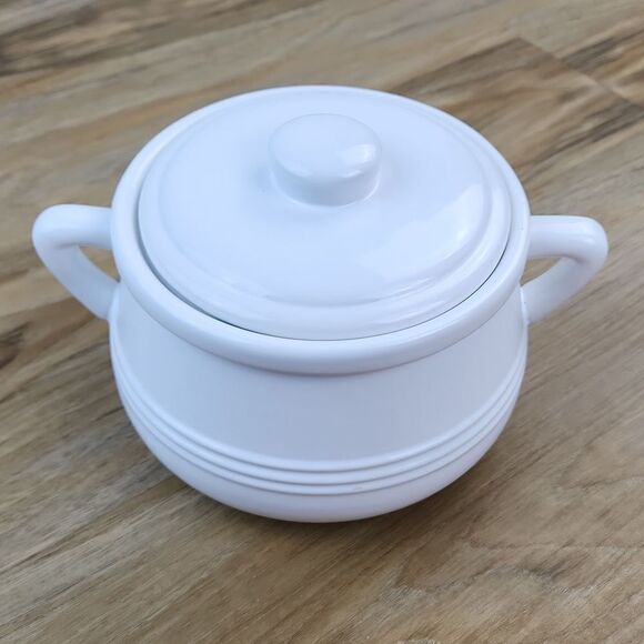 🔹️Mud Pie White Ceramic "Bean Me Up" Bean Pot w/Lid - Picture 3 of 11
